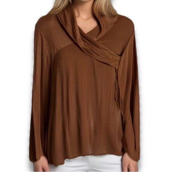Citiknits Cowl Neck Top Stretch Sienna Brown Large NWT - Picture 1 of 8